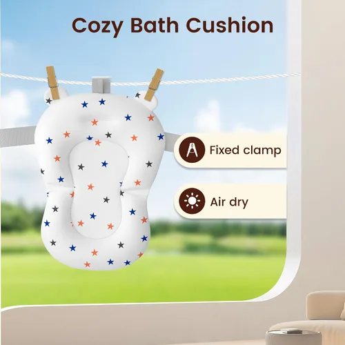 Vista 3 de Bañera para bebé, bañera plegable para recién nacidos a niños pequeños (0-18 meses), bañera plegable para viajar con termómetro, cojín suave, azul