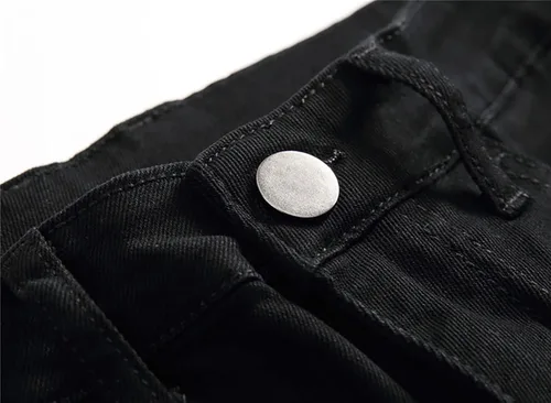 Vista 4 de Glstbv Pantalones de mezclilla ajustados de hip hop con agujeros rasgados para hombre, elásticos, ajustados y desgastados