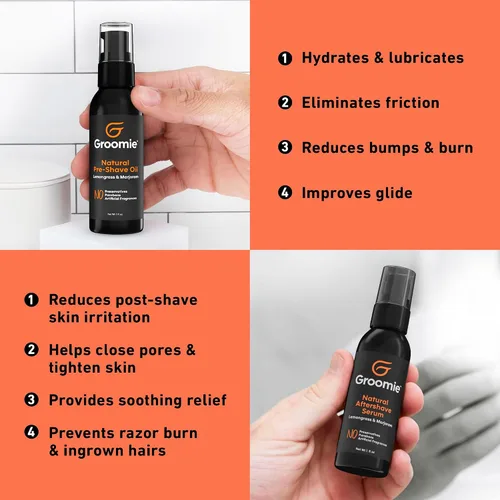 Vista 5 de GROOMIE Paquete sin pelo, no importa, afeitadoras eléctricas 5D BaldiePro para hombres calvos, aceite natural para preafeitado para promover