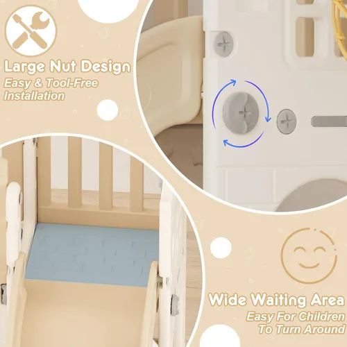 Vista 5 de YUFU Juego de tobogán 8 en 1 para niños pequeños, tobogán para niños de 1 a 3 años, juego de juego para niños pequeños con escalador, aro