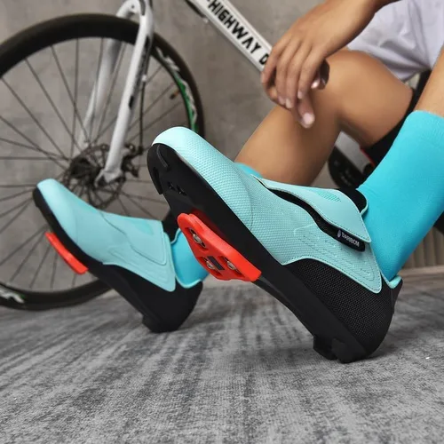 Vista 7 de Zapatos unisex de ciclismo de carretera compatibles con Peloton para mujeres y hombres, 1 correa ancha, tacos Delta preinstalados para ciclismo