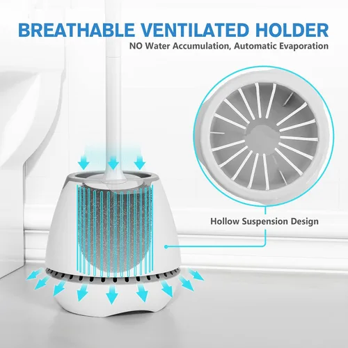 Vista 4 de Juego de 2 cepillos de inodoro con soporte ventilado y mango largo ergonómico, cerdas duraderas para limpieza de baño (blanco)