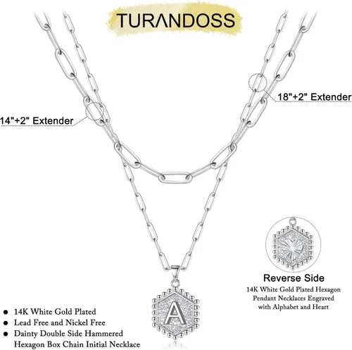 Vista 6 de Turandoss - Collares con iniciales en capas de plata para mujer, collar de cadena de clip chapado en oro blanco de 14 quilates, collar
