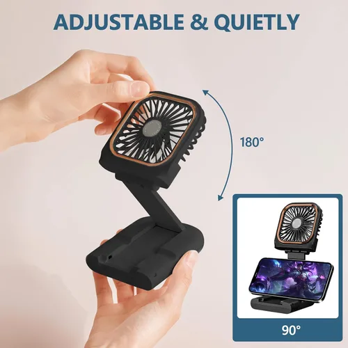 Vista 6 de Ventilador de mano portátil con soporte para teléfono, fuente de alimentación de 3000 mAh, ventilador de cuello recargable USB, ventilador pequeño