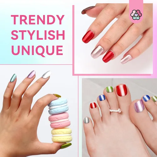 Vista 5 de SAVILAND Esmalte de uñas metálico con base y capa superior: Juego de esmalte de uñas cromado de 12+2 colores, con brillo espejo, holográfico, Cromo