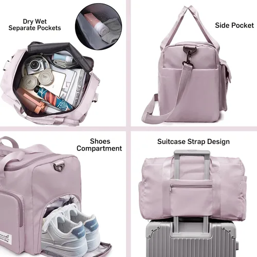 Vista 3 de Suruid Bolsa de gimnasio deportiva con compartimento para zapatos, bolsa de viaje con bolsillo separado seco y húmedo para hombres y mujeres, bolsa