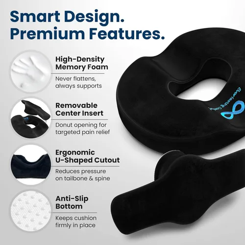 Vista 4 de Everlasting Comfort Almohada de Dona para Alivio del Dolor de Cóccix Cojín de Asiento Ergonómico - Almohada para Hemorroides para Sentarse - Cojín