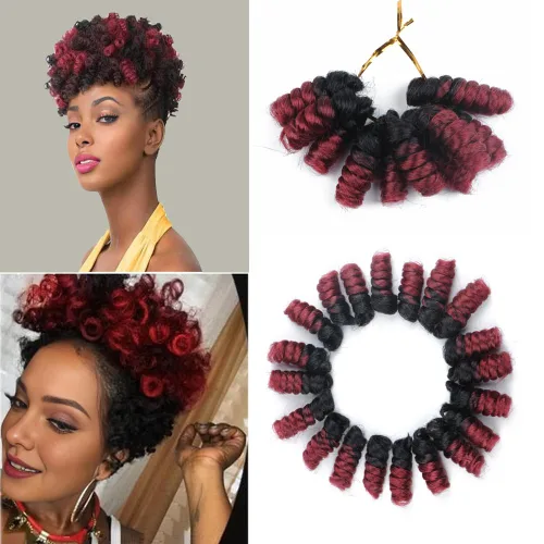 Vista 19 de Saniay - 3 paquetes de trenzas de ganchillo cortas trenzadas de ganchillo con espiral, rizos con espiral jamaicana, 20 mechones por paquete