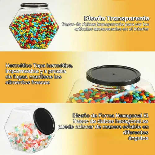 Vista 3 de Dandat 18 tarros de plástico con forma hexagonal para galletas con tapa de 28 onzas, tarro transparente de boca ancha para galletas, dulces