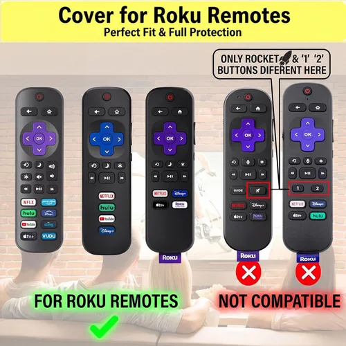 Vista 2 de Funda para mando a distancia Roku, cubierta de batería para TCL Smart TV Steaming Stick, funda protectora de silicona para control remoto universal