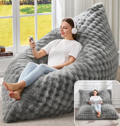 Vista 6 de Hobestluk Adult Bean Bag Chair 3 in 1 Convertible Large Bean Bag Sofa Ash Grey
