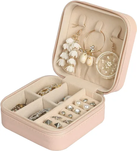 Vista 7 de Konelia Pequeño organizador de joyero, mini organizador portátil de joyería de viaje, caja de almacenamiento de anillos, aretes, collares, hijas