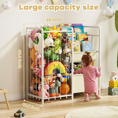 Vista 2 de Estantería para niños y almacenamiento de juguetes, estante de libros para niños de 3 niveles para habitaciones infantiles con almacenamiento