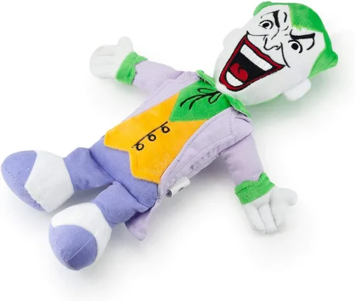 Vista 4 de DC Comics Crowded Coop - Juguete chirriante para masticar perro de felpa Joker, juguete masticable ligero a moderado, 13 pulgadas