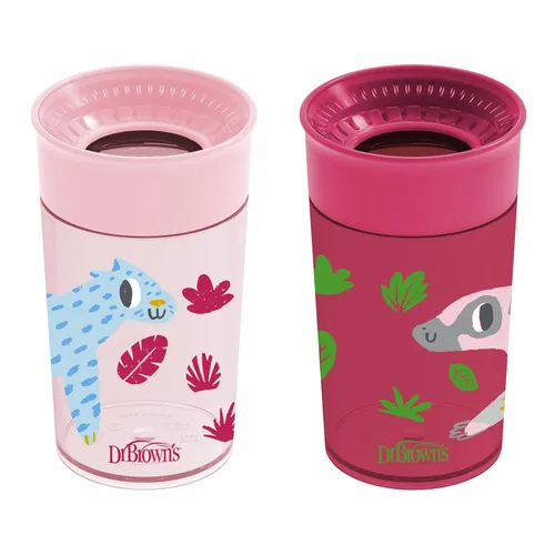 Vista 8 de Dr. Brown's Milestones Cheers 360 - Vaso de transición sin boquilla, apto para viajes y sin fugas, para bebés y niños pequeños, animales rosados +