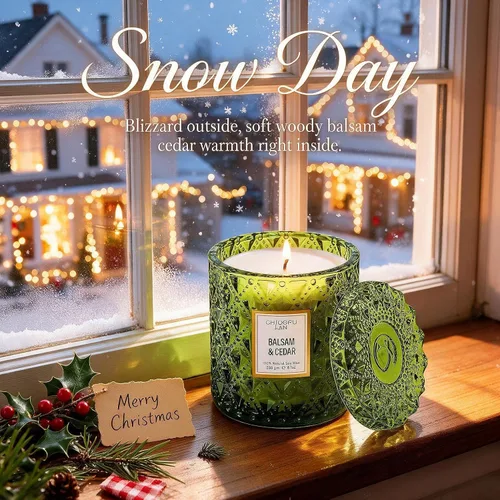 Vista 3 de Chloefu LAN Vela perfumada de bálsamo y cedro, regalo de velas de Navidad, regalos de festival navideño, velas grandes de lujo perfumadas de soja