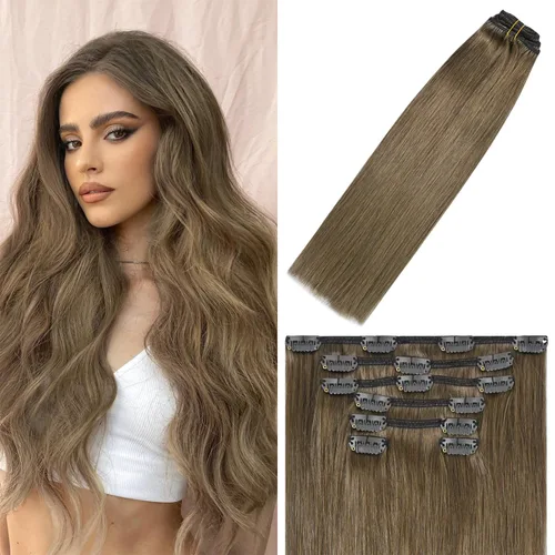 Vista 40 de WindTouch - Extensiones de cabello humano liso con pinzas, color negro azabache, 2.47 onzas, N.° 1, 12 pulgadas, 7