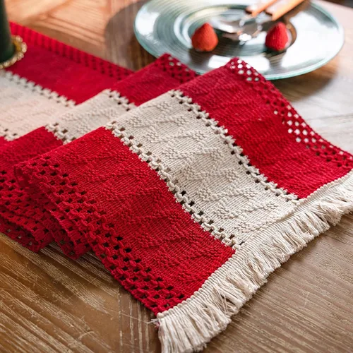 Vista 18 de Camino de mesa de macramé, color beige crema, bohemio, con borlas, camino de mesa de algodón tejido a mano, camino de mesa rústico para cocina