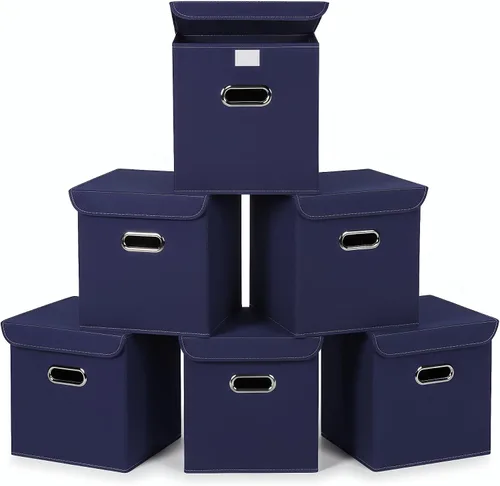 Vista 28 de Organizadores de Armario Contenedores de Almacenamiento de Tela Con Tapas Organizador de Cubo de Almacenamiento Plegable Cesta Con Asas, Cajas