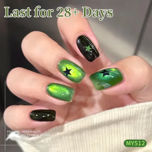 Vista 3 de Born Pretty Esmalte de uñas de gel magnético de ojos de gato verde, 6 colores brillantes con purpurina de cristal holográfico, salvia, oliva