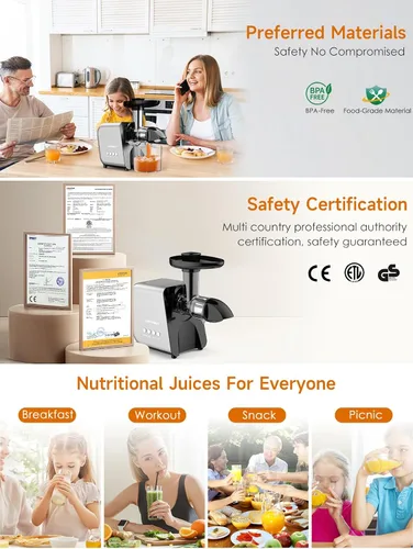 Vista 9 de Máquina exprimidora lenta para verduras y frutas, extractor de masticación en frío, apio, hierba de trigo, hojas verdes, zanahoria, jengibre