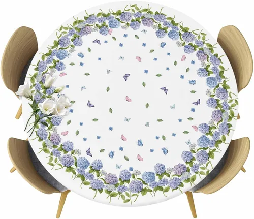 Vista 21 de Mantel redondo ajustable con flores silvestres botánicas, manteles elásticos impermeables para interiores y exteriores, mantel elástico para cena