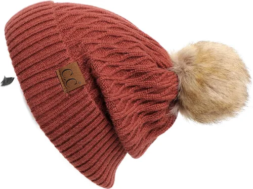 Vista 144 de Gorro unisex liso con pompón y ribete (HAT-43) de C.C Hatsandscarf Exclusives Marfil