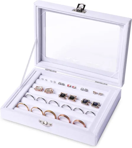 Vista 16 de Frebeauty Bandeja organizadora de anillos de terciopelo pequeña Beige