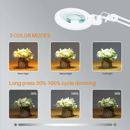 Vista 3 de Bifocals - Lámpara de escritorio con aumento con abrazadera, 5 dioptrías con 20 dioptrías, lente desmontable de 6 pulgadas y 120 luces LED, 3 modos