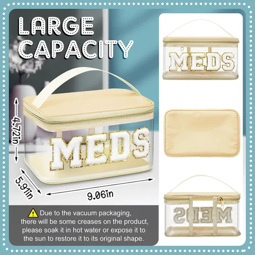 Vista 3 de Geetery Bolsa de Letras de Chenilla, Estuches de Viaje Meds Cheer Regalos para Porristas Bolsa de Cosméticos Maquillaje de Nylon Portátil Preppy