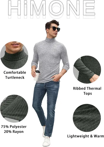 Vista 2 de HiMONE Camisas de cuello alto para hombre, ligeras, de manga larga, cuello de tortuga, acanaladas, térmicas, tallas S-XXL