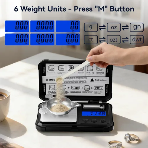 Vista 2 de UNIWEIGH Escala de miligramo 1.76 oz/0.00 oz de alta precisión mg Escala Digital jewelry scale LCD/Tare,6 units,Micro gram scale for