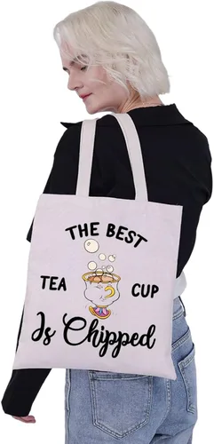 Vista 2 de G2TUP Chip and Mrs Potts Shoulder Bag Tea Party Tote The Best Teacup Is Chipped Belle Inspired Canvas Bag