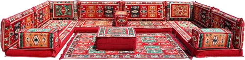 Vista 81 de arabicsofa Sofá en forma de U de estilo árabe para el suelo – Juego de Majlis hecho a mano – Sofá de estilo bohemio