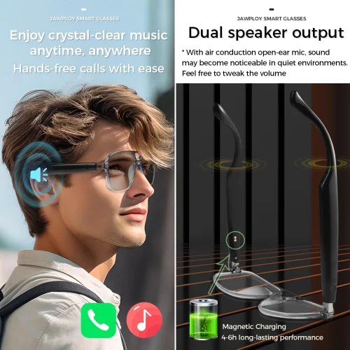 Vista 4 de Jawploy Smart Glasses Bluetooth Audio Glasses Sunglasses Blue Light Glasses for Men Women Color-Change UV Protection Dual Mic