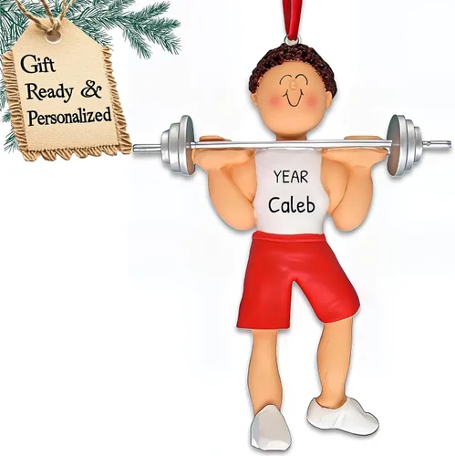 Vista 12 de Adornos de levantamiento de pesas personalizados para árbol de Navidad, adorno de entrenamiento, adorno de levantamiento de pesas, adorno de barra