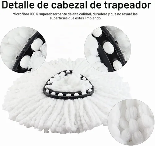 Vista 8 de Cabezal de repuesto para trapeador giratorio con 1 base giratoria y 1 mango. Recambios de fregona EasyWring compatibles con SpinMop triangular