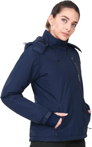 Vista 5 de CAMEL CROWN - Chamarra de esquí para mujer, impermeable, con capucha desmontable, rompevientos, forro polar, parka para lluvia
