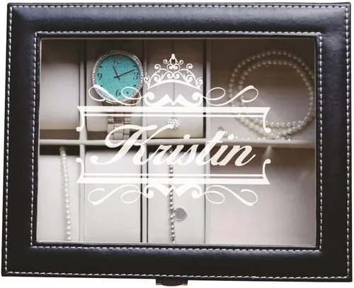 Vista 4 de My Personal Memories Joyero negro grabado para mujeres, niñas, hija, regalo personalizado, inserto extraíble, diseño de princesa, Cuero Vidrio