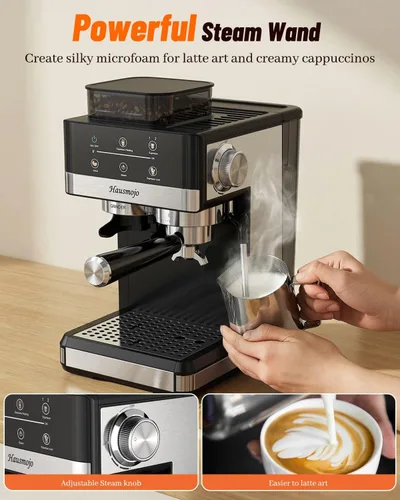 Vista 5 de Máquina de café expreso con molinillo y espumador de leche, 20 bar Features 20 grind settings, 61oz removable tank, 20-bar pump & steam frother