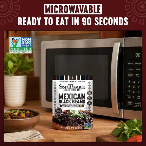 Vista 5 de San Miguel Microondas Frijoles Negros Mexicanos, 0.56 oz de Proteína