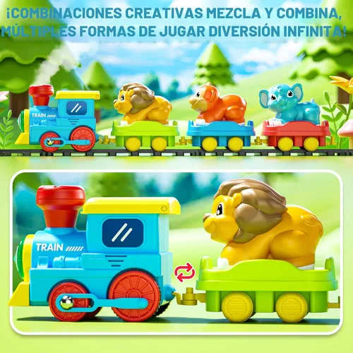 Vista 6 de Juego de tren para niños pequeños con vapor, música y luces - Juguete de tren eléctrico para niños con accesorios de vías, incluye 3 vagones