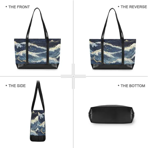 Vista 3 de Deep Waves estilo japonés moderno bolso de mano profesional para mujeres con cremallera para profesor con tableta maletín ejecutivo para mujer