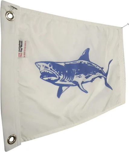 Vista 3 de Bandera de pesca Mako Shark Boat de 12 x 18 pulgadas, nailon duradero para todo tipo de clima con ojales para exteriores, fabricada en Estados Unidos