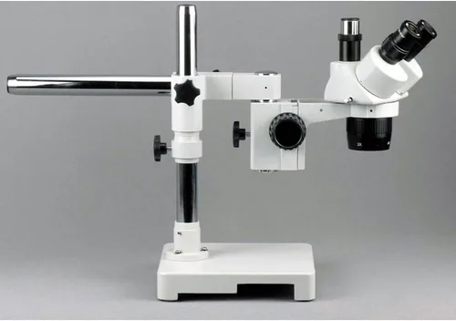 Vista 2 de AmScope Microscopio estéreo trinocular SW-3T24, oculares WH10x, aumento 20X/40X, objetivo 2X/4X, soporte de brazo único