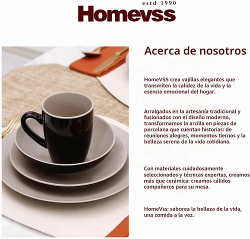Vista 7 de HomeVss - Juego de vajilla de gres de dos tonos Colors Life de 16 piezas, exterior negro brillante + interior con esmalte mate color beige claro