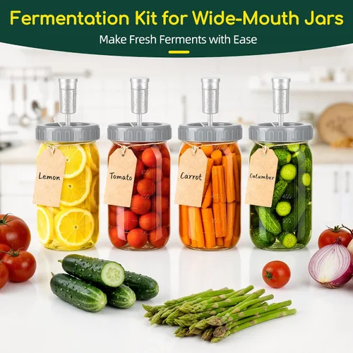 Vista 8 de Kit de frascos de fermentación de 32 onzas con pesas de fermentación y tapas de esclusa de aire, tarros de vidrio de boca ancha con marca de escala