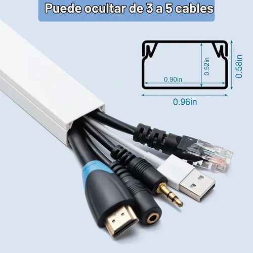 Vista 2 de Ocultador de Cables, Ocultador de Cables de 58 pulgadas, Cubiertas de Cables para Cables en la Pared, Canaleta Cubierta de Cable Pintable