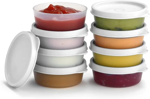 Vista 21 de Recipientes para condimentos con tapas, paquete de 8 unidades, 1.3 onzas. Recipiente para aderezo para ensalada para llevar, pequeños recipientes