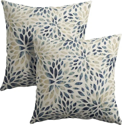 Vista 12 de Juego de 2 fundas de almohada de dalia rojo burdeos de 16 x 16 pulgadas, fundas de almohada geométricas rústicas de flores de algodón y lino